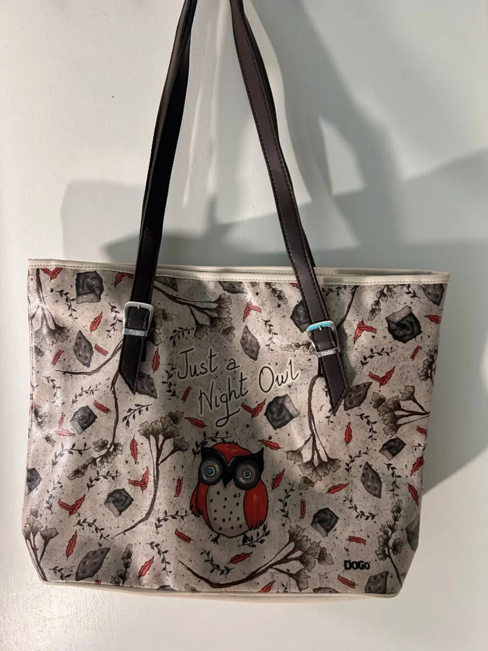 DOGO Just a Night Owl Tote Bag Vegan Leather Woodland Forest - NWT